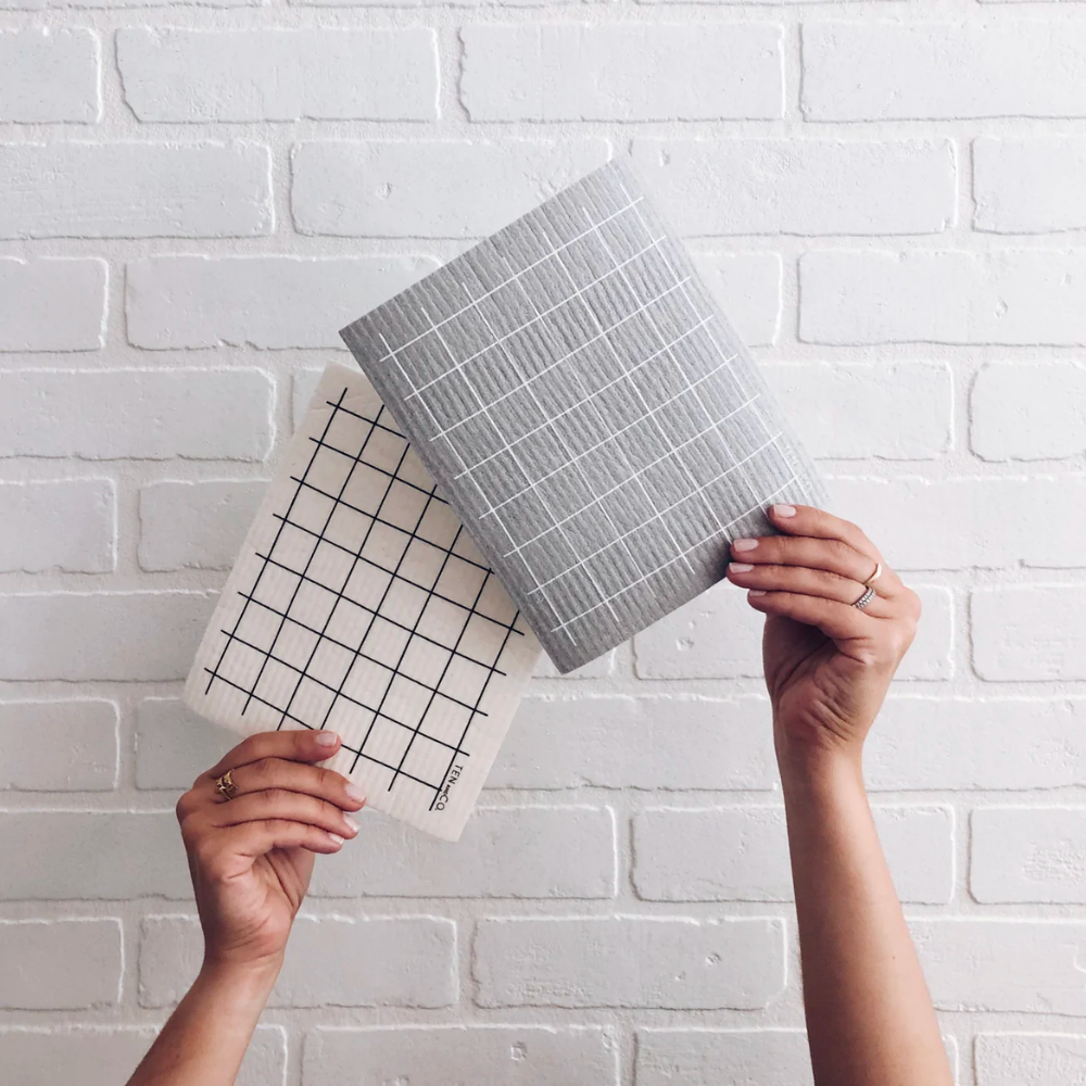 Twentyseven Toronto - Ten and Co Gift Set Tea Towel and Sponge Cloth - Black Grid on White