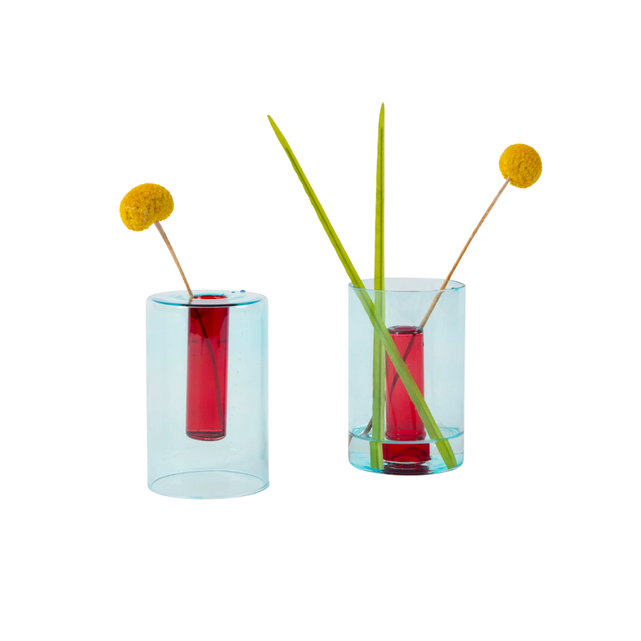 Twentyseven Toronto - Reversible Glass Vase- Small - Blue / Red