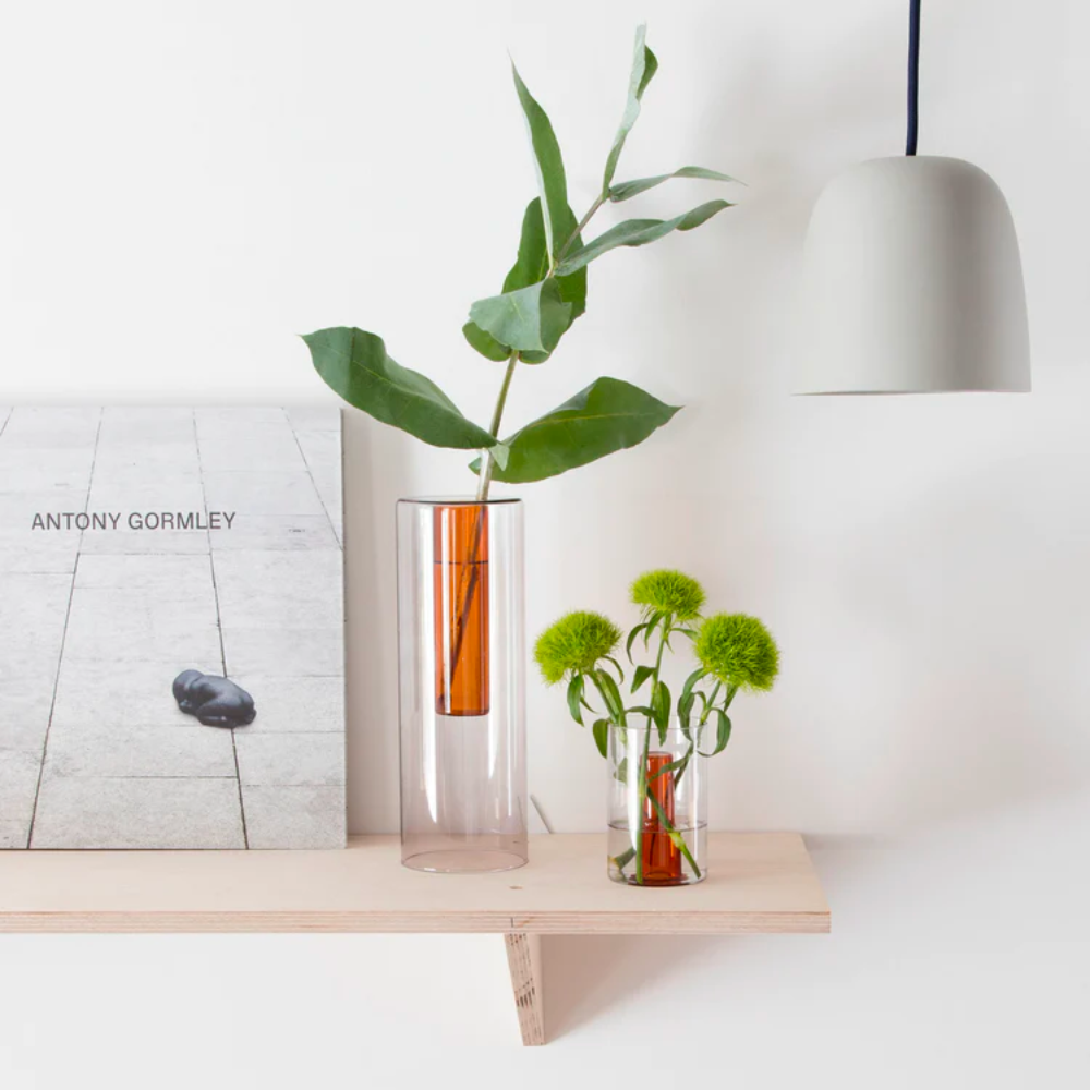 Twentyseven Toronto - Block Design Reversible Glass Vase - Large - Grey / Orange