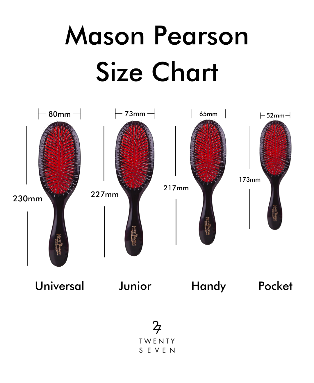 Twentyseven Toronto - Mason Pearson Baby Blue Mason Pearson Hair Brush - Sizing Chart