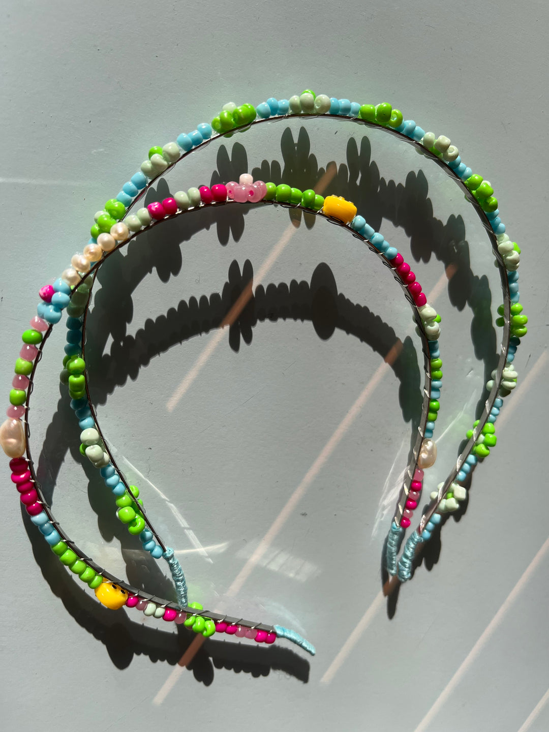 Twentyseven Toronto - Heirloom Hats Green Flowers & Glass Beads Pellet Beaded Headband
